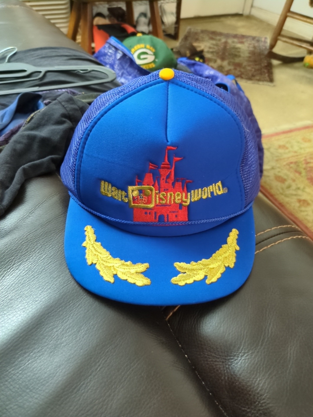 Vintage Disney Blue Adult Trucker Hat with Gold Embroidery